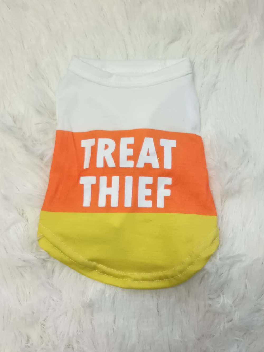 Pets Dog Cat 'Treat Thief' Colorblock T-shirt XS White Orange & Yellow Candycorn